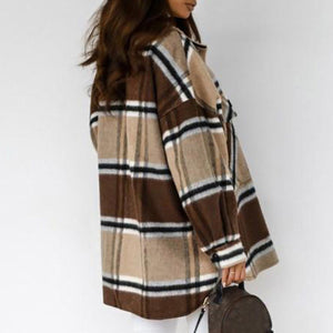 New Arrival Women's Casual Woolen Coat Fashion Jacket Loose Plaid