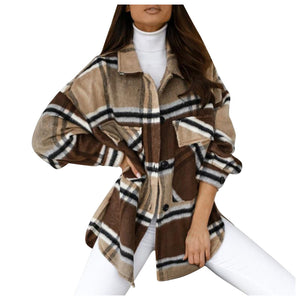 New Arrival Women's Casual Woolen Coat Fashion Jacket Loose Plaid