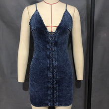 Load image into Gallery viewer, New Arrive Women Summer Sexy Grey Drawstring Sling Sheath Denim