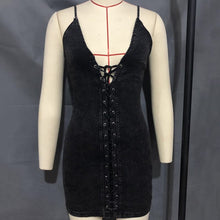 Load image into Gallery viewer, New Arrive Women Summer Sexy Grey Drawstring Sling Sheath Denim