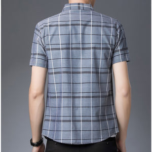 New Casual Plaid Shirt Men Summer Short sleeve Shirts Slim Fit Mens