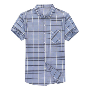 New Casual Plaid Shirt Men Summer Short sleeve Shirts Slim Fit Mens