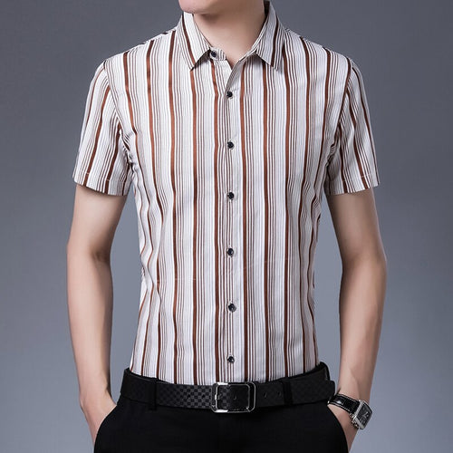 New Casual Shirt Men Silk Cotton Summer Short sleeve Shirts Slim Fit