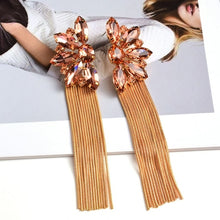 Load image into Gallery viewer, Colorful Crystal Long Metal Chain Dangle Drop Earrings