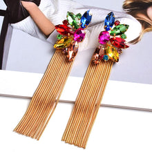 Load image into Gallery viewer, Colorful Crystal Long Metal Chain Dangle Drop Earrings