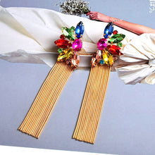 Load image into Gallery viewer, Colorful Crystal Long Metal Chain Dangle Drop Earrings