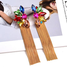 Load image into Gallery viewer, Colorful Crystal Long Metal Chain Dangle Drop Earrings