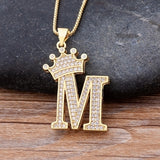 New Design 26 Letters A-z Zircon Crown Initial Alphabet Pendant