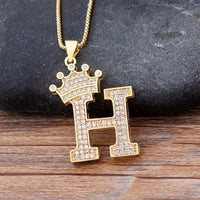 New Design 26 Letters A-z Zircon Crown Initial Alphabet Pendant