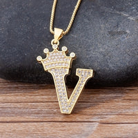 New Design 26 Letters A-z Zircon Crown Initial Alphabet Pendant