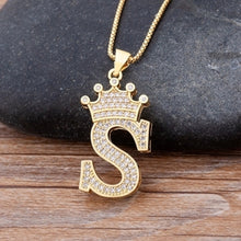 Load image into Gallery viewer, New Design 26 Letters A-z Zircon Crown Initial Alphabet Pendant
