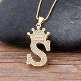 New Design 26 Letters A-z Zircon Crown Initial Alphabet Pendant