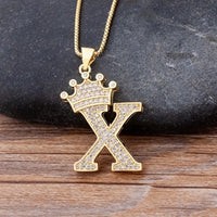 New Design 26 Letters A-z Zircon Crown Initial Alphabet Pendant