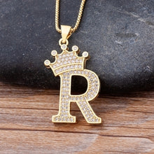 Load image into Gallery viewer, New Design 26 Letters A-z Zircon Crown Initial Alphabet Pendant