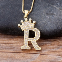 New Design 26 Letters A-z Zircon Crown Initial Alphabet Pendant