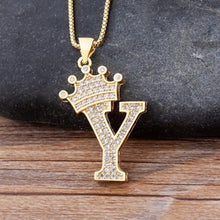 Load image into Gallery viewer, New Design 26 Letters A-z Zircon Crown Initial Alphabet Pendant