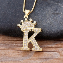 Load image into Gallery viewer, New Design 26 Letters A-z Zircon Crown Initial Alphabet Pendant