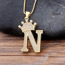 Load image into Gallery viewer, New Design 26 Letters A-z Zircon Crown Initial Alphabet Pendant