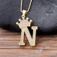 New Design 26 Letters A-z Zircon Crown Initial Alphabet Pendant