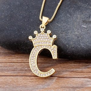 New Design 26 Letters A-z Zircon Crown Initial Alphabet Pendant