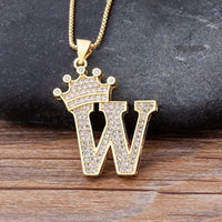 New Design 26 Letters A-z Zircon Crown Initial Alphabet Pendant