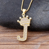 New Design 26 Letters A-z Zircon Crown Initial Alphabet Pendant