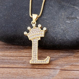 New Design 26 Letters A-z Zircon Crown Initial Alphabet Pendant