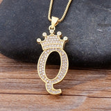 New Design 26 Letters A-z Zircon Crown Initial Alphabet Pendant