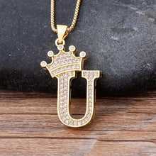 Load image into Gallery viewer, New Design 26 Letters A-z Zircon Crown Initial Alphabet Pendant