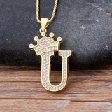 New Design 26 Letters A-z Zircon Crown Initial Alphabet Pendant