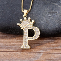 New Design 26 Letters A-z Zircon Crown Initial Alphabet Pendant