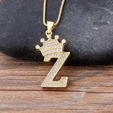 New Design 26 Letters A-z Zircon Crown Initial Alphabet Pendant