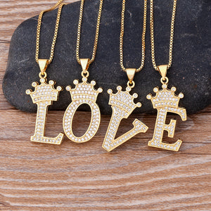 New Design 26 Letters A-z Zircon Crown Initial Alphabet Pendant