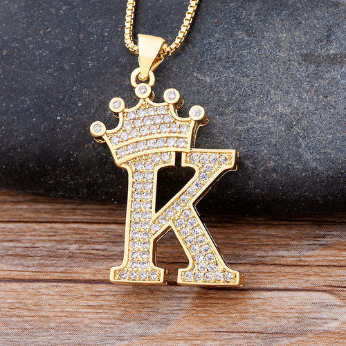 New Design 26 Letters A-z Zircon Crown Initial Alphabet Pendant