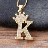 New Design 26 Letters A-z Zircon Crown Initial Alphabet Pendant