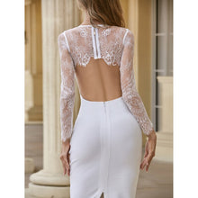 Load image into Gallery viewer, New Elagant O Neck Lace Long Sleeve Evening Dress Sexy Hollow Out