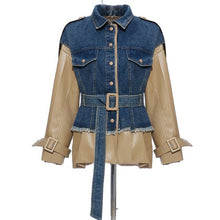Load image into Gallery viewer, Washed Denim Stitching Leather Jacket Windbreaker Leather