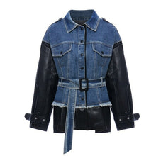 Load image into Gallery viewer, Washed Denim Stitching Leather Jacket Windbreaker Leather