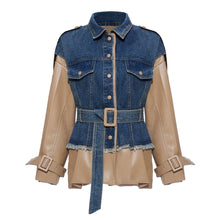Load image into Gallery viewer, Washed Denim Stitching Leather Jacket Windbreaker Leather