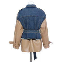 Load image into Gallery viewer, Washed Denim Stitching Leather Jacket Windbreaker Leather