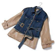 Load image into Gallery viewer, Washed Denim Stitching Leather Jacket Windbreaker Leather