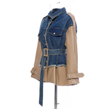 Load image into Gallery viewer, Washed Denim Stitching Leather Jacket Windbreaker Leather