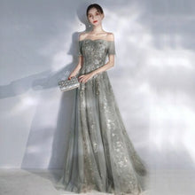 Load image into Gallery viewer, New Evening Dress Luxurious Boat Neck Short Sleeves A Line Floor