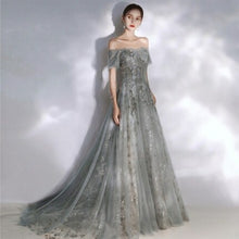 Load image into Gallery viewer, New Evening Dress Luxurious Boat Neck Short Sleeves A Line Floor
