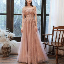 Load image into Gallery viewer, New Evening Dress Luxurious Boat Neck Short Sleeves A Line Floor