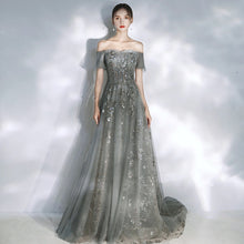 Load image into Gallery viewer, New Evening Dress Luxurious Boat Neck Short Sleeves A Line Floor