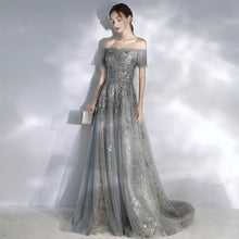 Load image into Gallery viewer, New Evening Dress Luxurious Boat Neck Short Sleeves A Line Floor