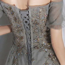 Load image into Gallery viewer, New Evening Dress Luxurious Boat Neck Short Sleeves A Line Floor