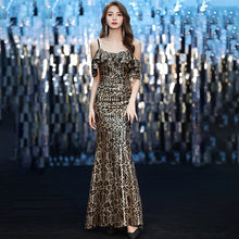 Load image into Gallery viewer, New Evening Dress V Neck Ruffles Short Sleeves Floor Length Zipper