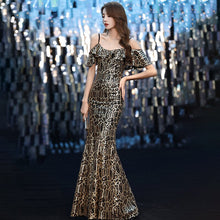 Load image into Gallery viewer, New Evening Dress V Neck Ruffles Short Sleeves Floor Length Zipper